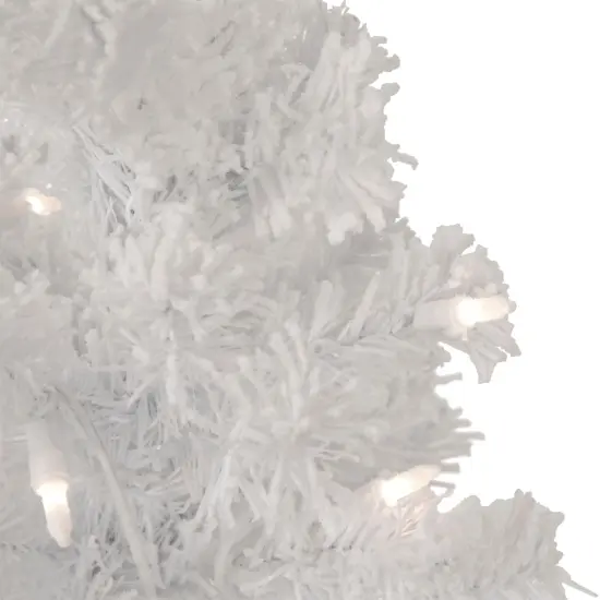 Northlight 3.5' Pre-Lit Potted Flocked Winter Pine White Tinsel Artificial Christmas Tree, Clear Lights Green {4}