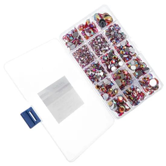 John Bead Red AB Assorted Round & Oval Acrylic Flat Back Rhinestones Box {4}