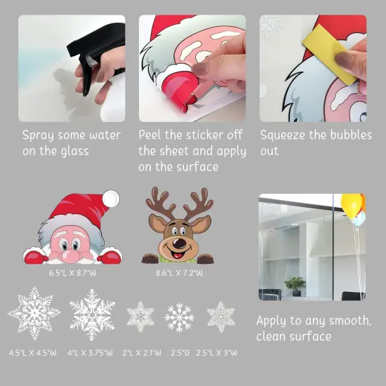 Wrapables Snowflake Window Clings Decal Stickers, Christmas Winter Decoration for Glass Windows 3pc Santa + Deer {2}