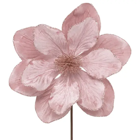 Northlight 23" Glittered Pink Magnolia Christmas Stem Spray {4}