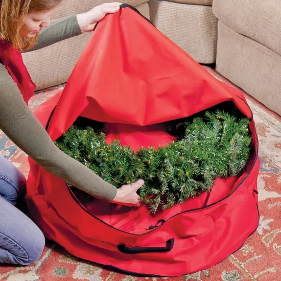 Simple Living 2 in 1 Red Zip Up Christmas Garland and Wreath Storage Bag {4}