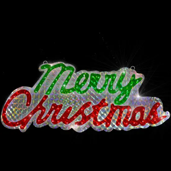Northlight Lighted Holographic Merry Christmas Sign Outdoor Decoration - 45.5" - Multi Lights Silver {3}