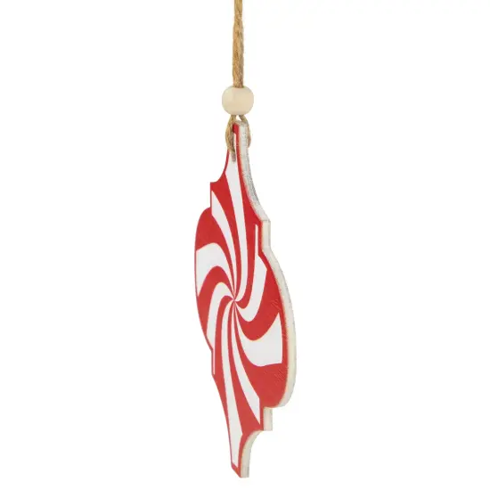 Northlight 4.5" Red and White Candy Cane Swirl Bauble Wooden Christmas Ornament {5}