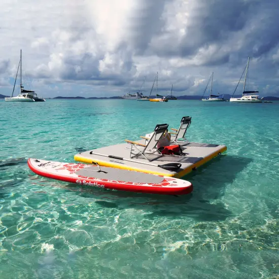 Swim Central Inflatable Private Solstice Drop Stitch Lake Dock Raft - 10' - White and Yellow {6}