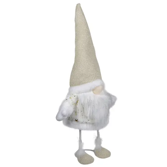 Northlight Gnome with Stars and Faux Fur Sweater Christmas Decoration - 17" - White and Cream Ivory {5}