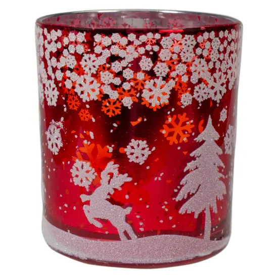 Northlight 3" Red and Shiny Silver Deer in Winter Woods Flameless Glass Candle Holder {6}