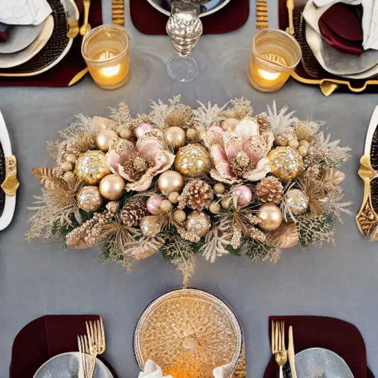 Christmas Centerpiece - Gold - 28" Magnolia Glamour Arrangement {1}