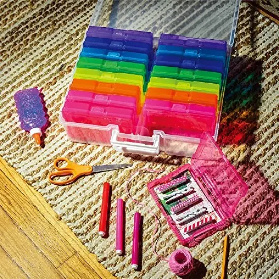 Transparent 4" x 6" Photo Cases and Clear Craft Keeper with Handle - 16 Inner Cases Plastic Storage Container Box (Multi-colored) {5}