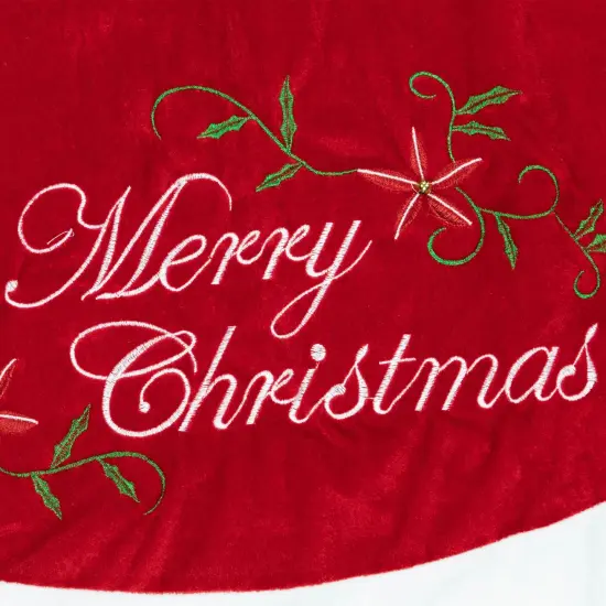 Northlight 48" Traditional Red Merry Christmas Velveteen Tree Skirt {5}