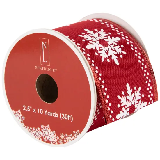 Northlight Red and White Snowflake Wired Craft Christmas Ribbon 2.5" x 10 Yards {1}