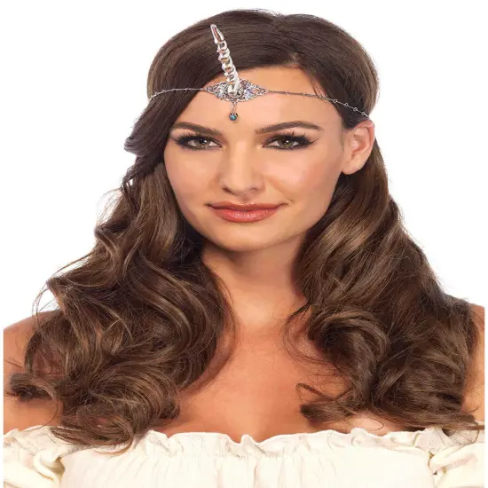 Silver Jeweled Unicorn Princess Headpiece Chain Costume Accessory {1}