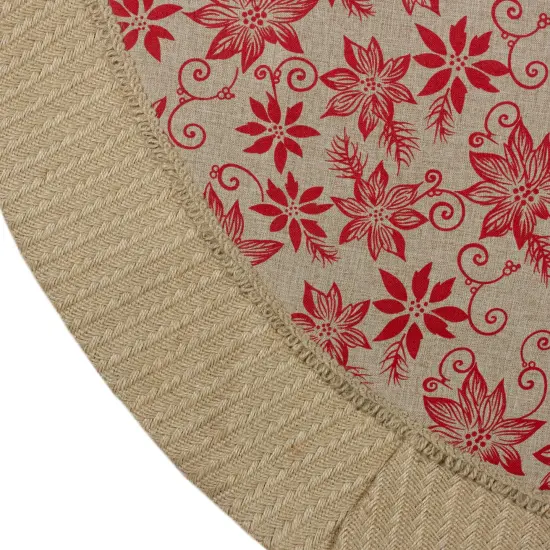 Northlight 48" Tan and Red Rustic Burlap Poinsettia Christmas Tree Skirt Brown {5}