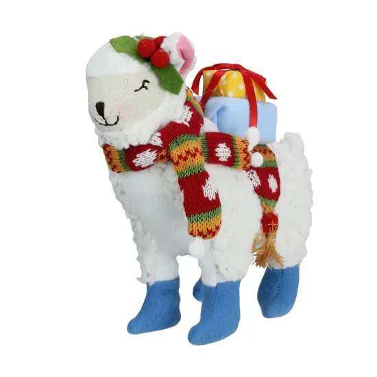 Raz 8.5" White and Blue Plush Llama with Holly Plant Christmas Tabletop Figure {4}