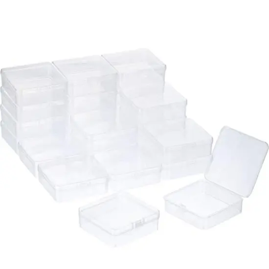 24 Packs Small Clear Plastic Beads Storage Containers Box with Hinged Lid for Storage of Small Items, Crafts, Jewelry, Hardware, 3.3 x 3.3 x 1.2 in {4}