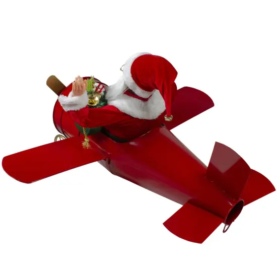 Northlight 32" Waving Santa Delivering Presents on a Plane Christmas Decoration Red {6}