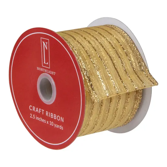 Northlight Gold Glitter Striped Christmas Wired Craft Ribbon 2.5" x 10 Yards {4}