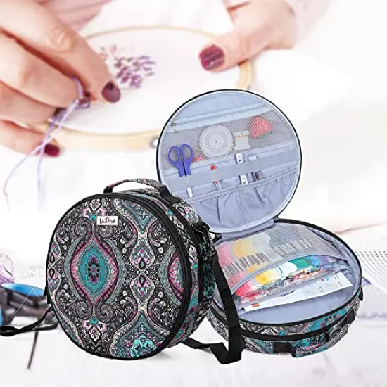 Embroidery Bag, Double-Layer Round Embroidery Project Storage Bag for Storing Embroidery Kits and Cross Stitch Kits, with Handle and Shoulder Strap, Totem, Bag Only {3}