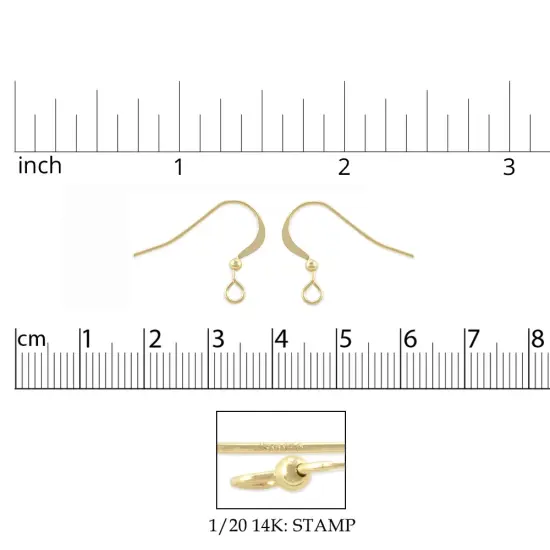 JewelrySupply Gold Filled Flat Fish Hook Earring Wires with2mm Bead (1 Pair of Gold Filled Earrings) {2}