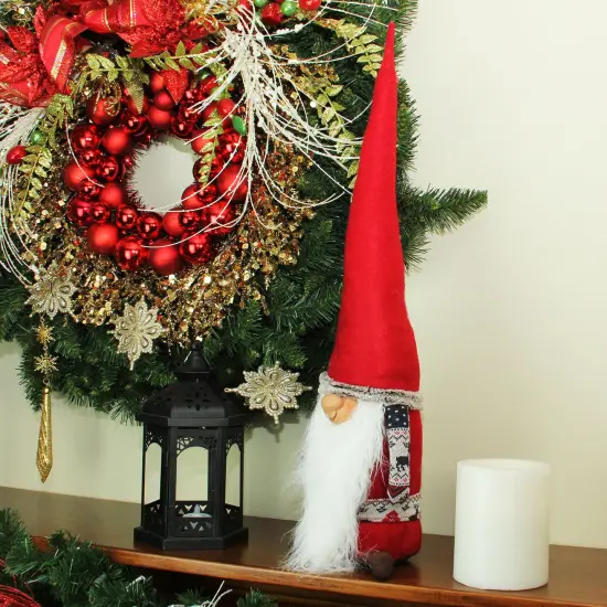 Northlight Plush Nordic Santa Christmas Gnome Figure - 25.5" - Red and Gray {4}