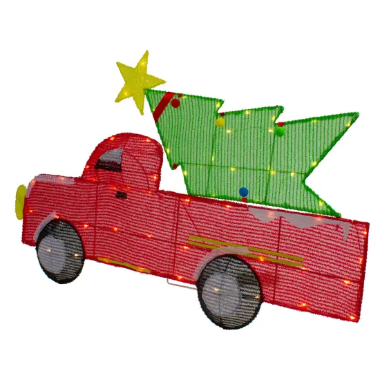 Northlight 36" LED Lighted Red Truck with Christmas Tree Outdoor Decoration {6}