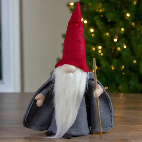 Northlight Standing Bulbous Nose Gnome Holding a Stick - 18" - Gray and Red {6}