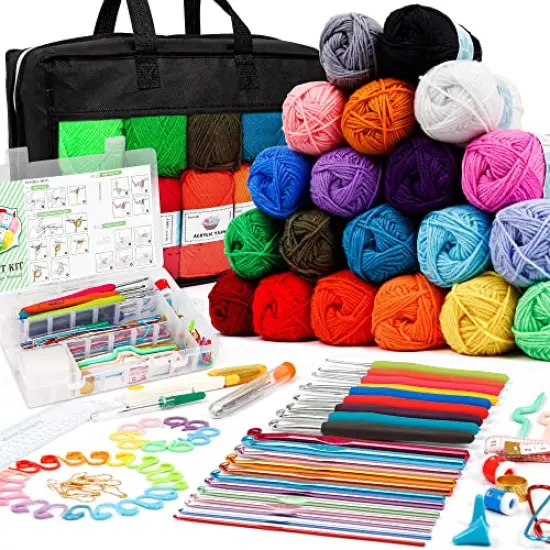 20 Large Acrylic Yarn Skeins-105 PCS Crochet Kit with Hooks Yarn Set, Premium Bundle Includes 2000 Yards Yarn Balls, Needles, Accessories, Ideal Starter Pack for Kids Adults Beginner Professionals {1}