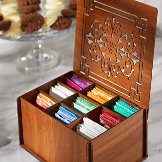 RoyalHouse Premium Wood (Hard MDF) Tea Storage Box Organizer (Brown), Eco-Friendly Multi-Functional Decorative Box, 9 Compartments For Assorted Variety Of Tea Bags and Small Items {2}