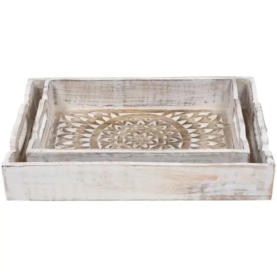 Northlight Set of 2 Brushed White Mandala Display Trays with Handles 18" {1}