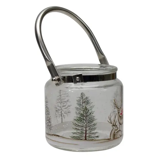 Northlight 4" Hand-Painted Pine Trees and Deer Flameless Glass Christmas Candle Holder Beige {7}