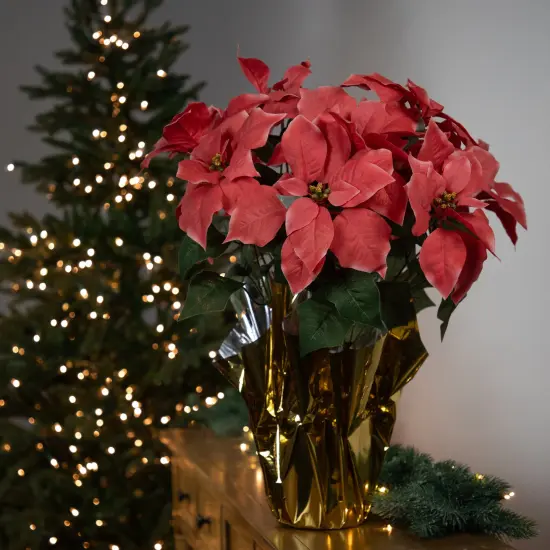 Northlight Artificial Christmas Poinsettia with Wrapped Base - 20" - Pink {3}