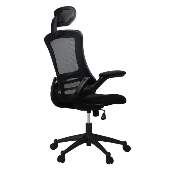 Techni Office Solutions 3.75' Black Modern High-Back Mesh Executive Office Chair with Headrest and Flip-Up Arms {5}