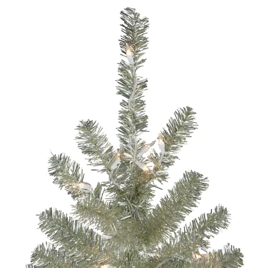 Northlight Metallic Platinum Artificial Tinsel Christmas Tree - 7 ft Clear Lights Silver {5}