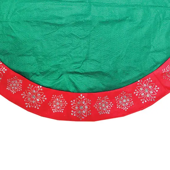 Northlight 48" Green Christmas Tree Skirt with Red Gemstone Glitter Snowflake Trim {4}