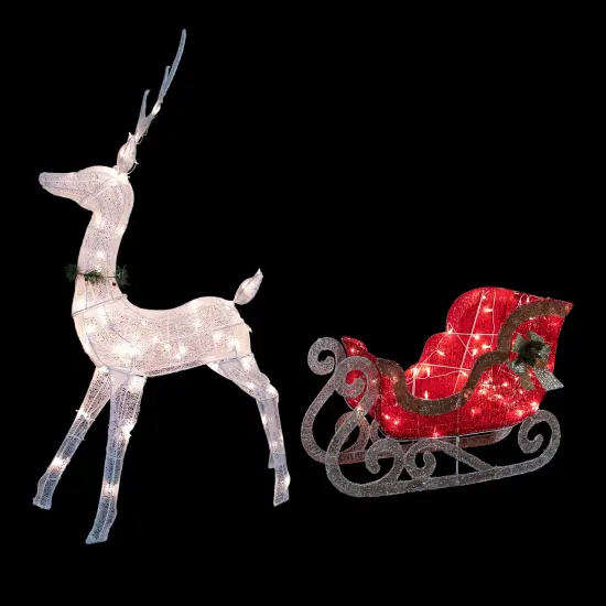 Northlight 51" Lighted White Reindeer with Sleigh Christmas Decoration {4}