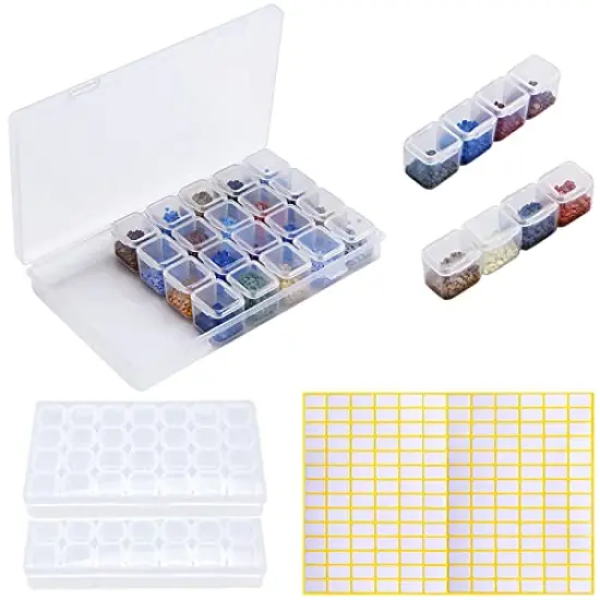 2 Pack 28 Slots Diamond Embroidery Boxs, 5D Diamond Painting Storage Case for DIY with 196 Pieces Craft Label Marker Sticker {1}