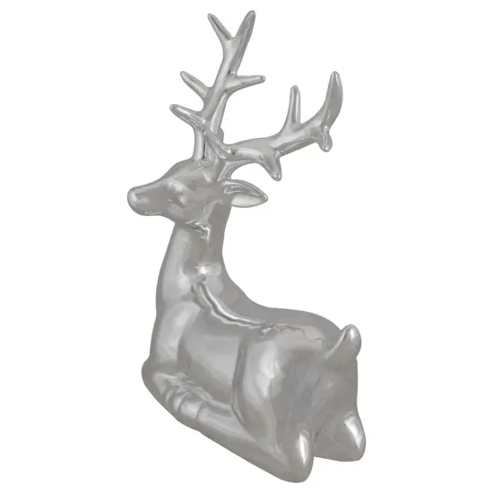 Northlight Shiny Ceramic Sitting Reindeer Christmas Decoration - 10" - Silver {4}