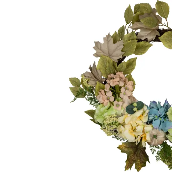 Northlight Floral and Gourds Thanksgiving Artificial Wreath - 22" - Green and Blue {4}