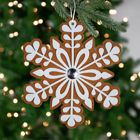 Northlight Gingerbread Snowflake Christmas Ornament with Gem - 10" - Brown and White {3}