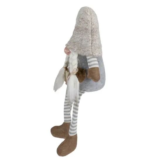 Northlight Sitting Girl with Braids Christmas Gnome Figure - 7.5" - Gray and Beige {5}