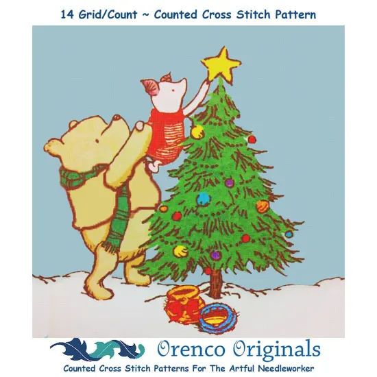 Pooh Bear Piglet Decorate the Christmas Tree Counted Cross Stitch Pattern {1}