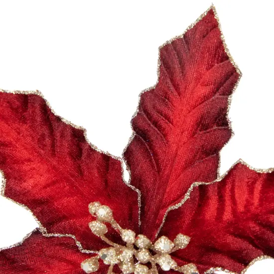 Northlight 8" Glittered Burgundy Velvet Poinsettia Floral Christmas Pick Spray Red {5}