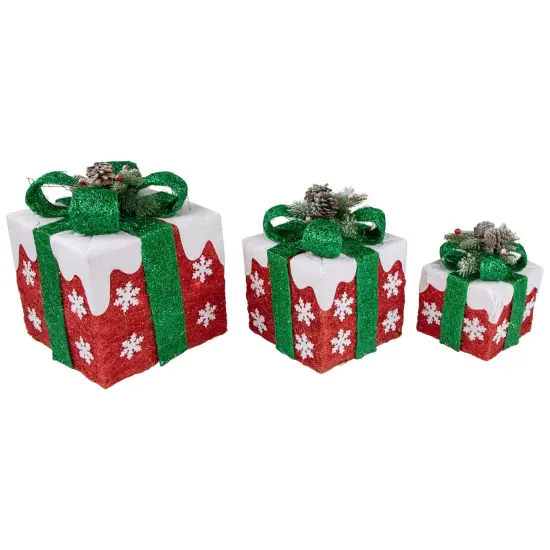 Northlight Set of 3 Lighted Red with White Snowflakes Gift Boxes Christmas Decorations {5}