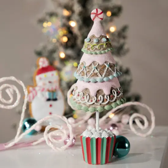 Northlight Frosted Waffle Cone Christmas Cupcake Tree - 10.25" Pink {4}