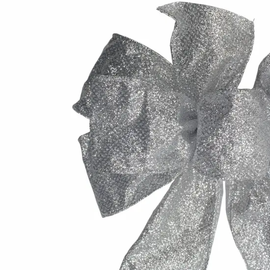 Northlight Glittered 6-Loop Christmas Bow Decoration - 9" x 14" - Silver {4}