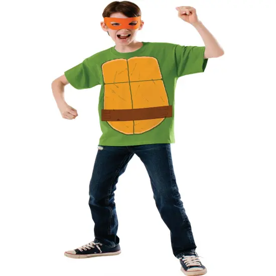 Boy's Teenage Mutant Ninja Turtles TMNT Michelangelo Shirt Eyemask Costume {1}