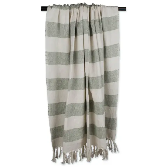 Contemporary Home Living White and Gray Cabana Striped Knitted Fringed Throw Blanket 50" x 60" {6}