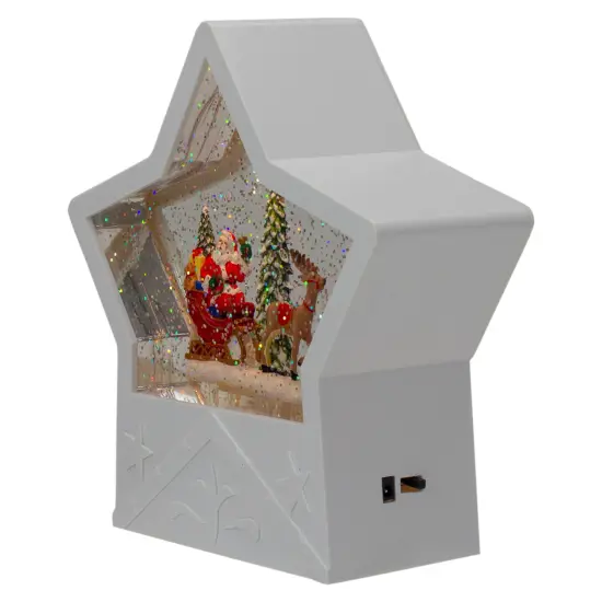 Northlight 7" Lighted White Star Christmas Snow Globe with Santa in Sleigh {6}