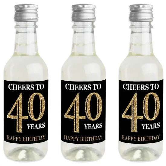 Big Dot of Happiness Adult 40th Birthday - Gold - Mini Wine & Champagne Bottle Label Stickers - Birthday Party Favor Gift for Women & Men - Set of 16 {1}