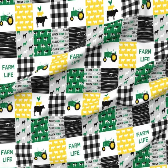 Various Fabrics by the Yard or Fat Quarter Farm Life Wholecloth Green Yellow Black Woodgrain Patchwork Horse Plaid Quilt Themed Cows Horses Custom Printed Fabric by Spoonflower {6}