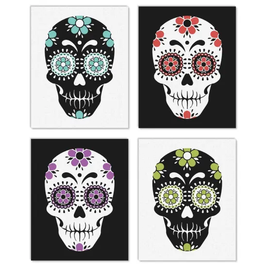 Big Dot of Happiness Day of the Dead - Unframed Sugar Skull&nbsp; Linen Paper Wall Art - Set of 4 - Artisms - 8 x 10 inches {1}